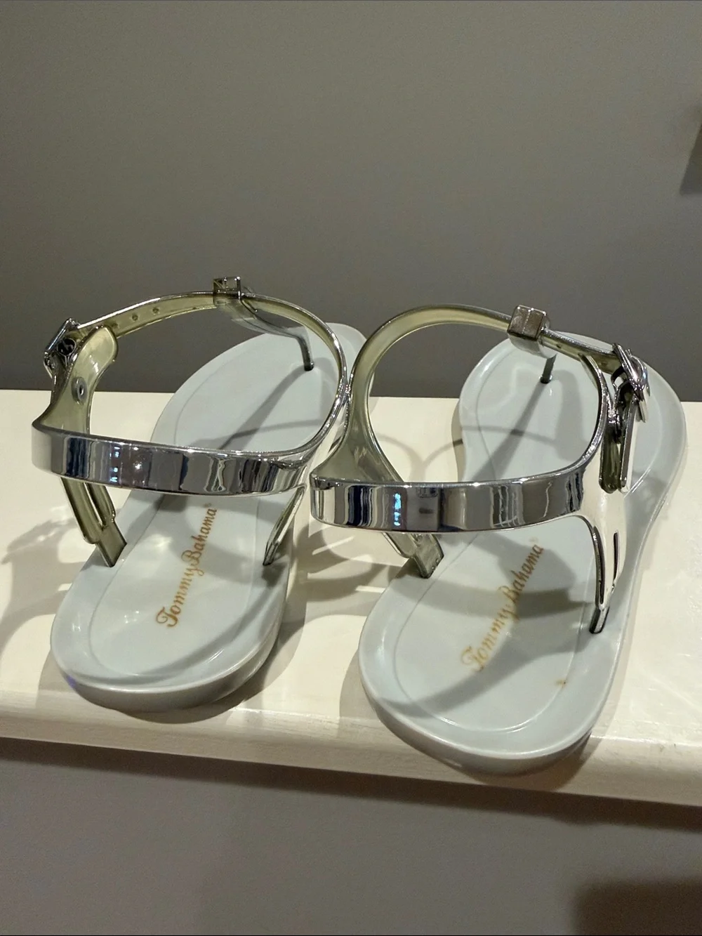 Tommy Bahama Silver Metallic T-Strap Sandals